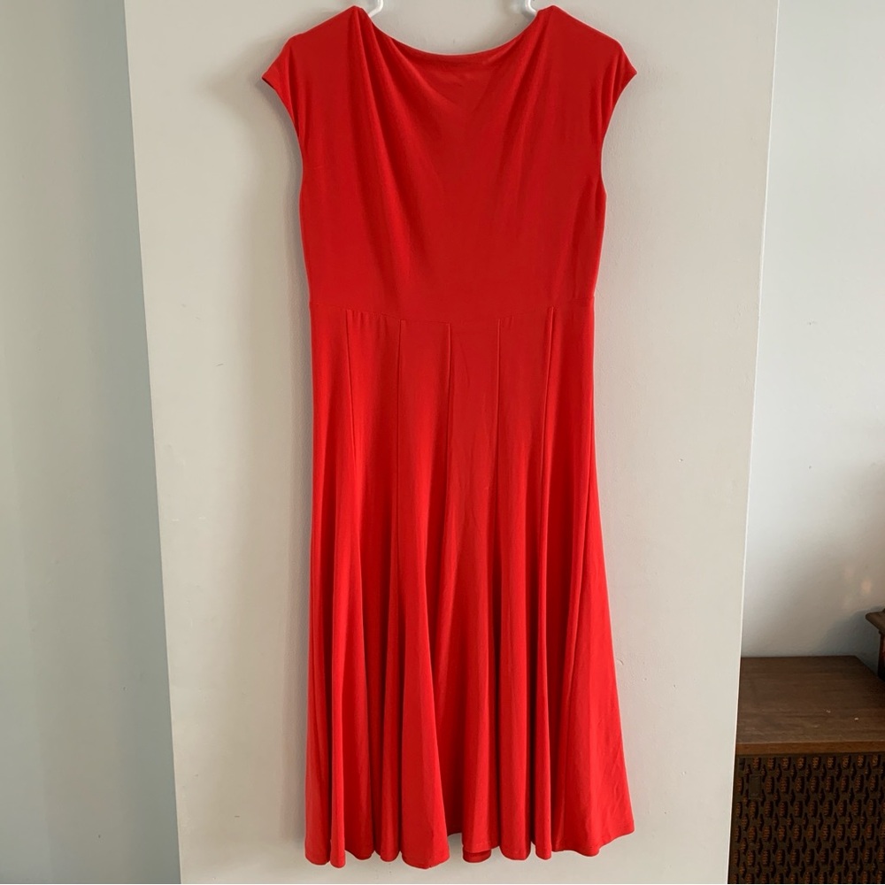 Red Midi Dress Length Ralph Lauren Size 8 A Line Short Sleeve V Neck - Picture 4 of 7